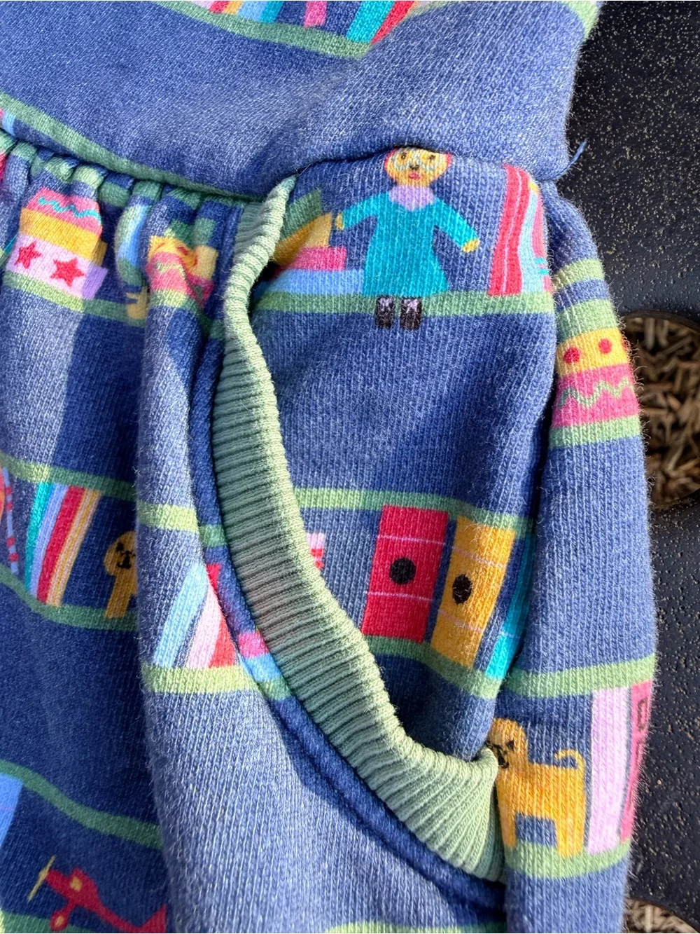 Piccolina Long Sleeve Dress Girls 2T Blue Bookshelf Print Cotton Colorful Fun